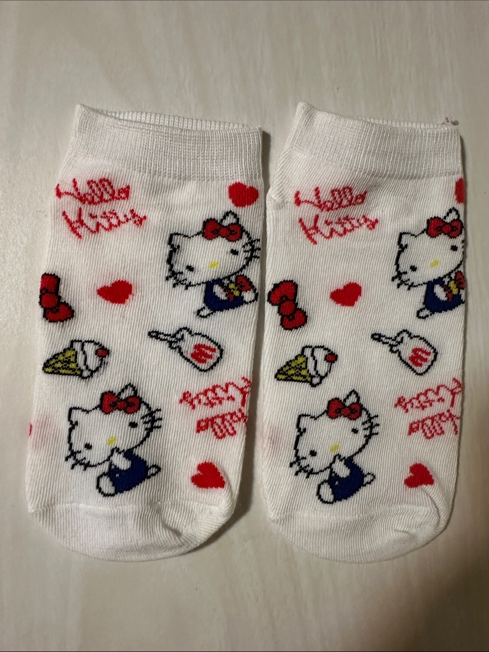 Hello Kitty White Ankle Socks with Red and Navy Accents